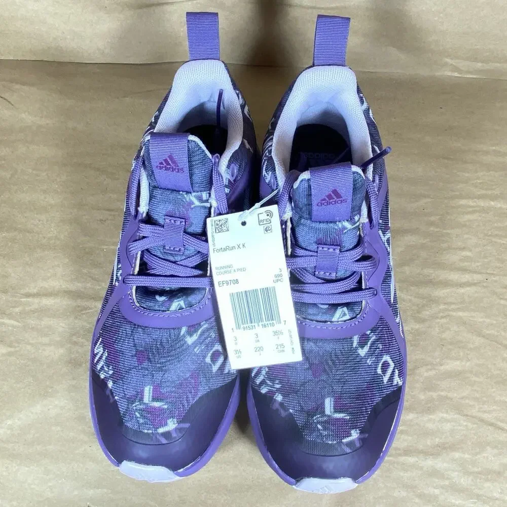 Adidas FortaRun X Tech Shoes GIRLS 3.5 Running Purple Grey White Lavender EF9708